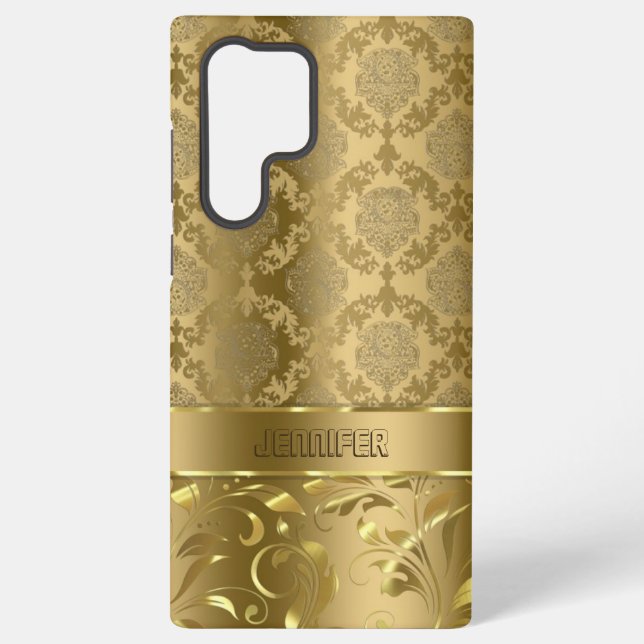 Coque Samsung Galaxy Élégant Damas d'or métallique et dentelle (Verso)
