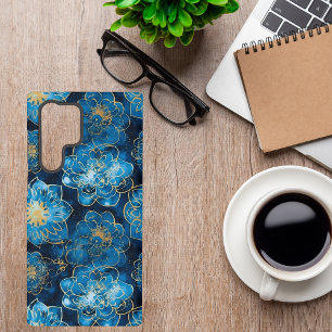 Coque Samsung Galaxy Élégant floral bleu et or - Botanique élégante