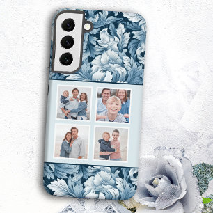 Coque Samsung Galaxy Élégant floral bleu vintage 4-photos