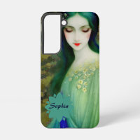 Élégant Imaginaire Portrait femme en vert et bleu