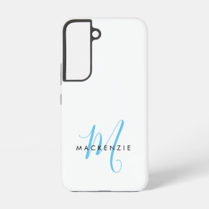 Coque Samsung Galaxy Élégant Moderne Ciel Blanc Bleu Monogramme Script