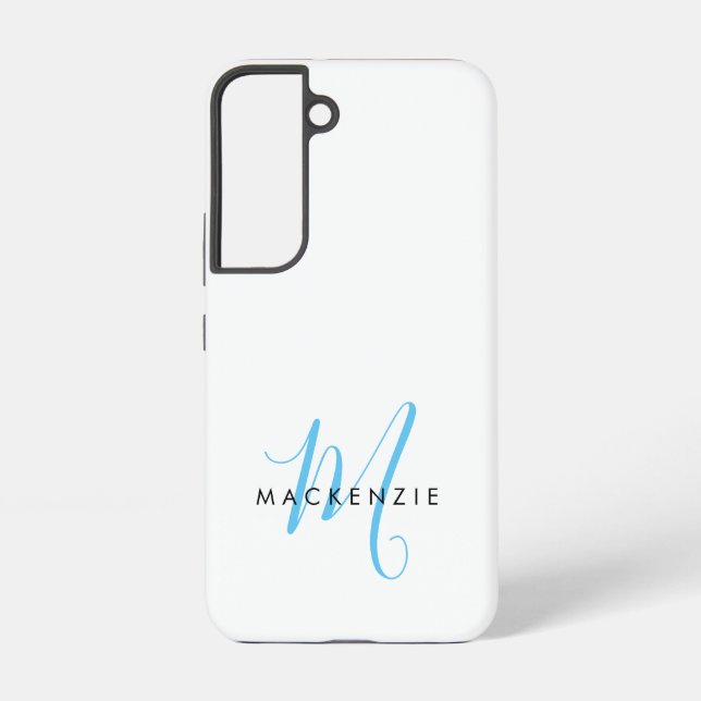 Coque Samsung Galaxy Élégant Moderne Ciel Blanc Bleu Monogramme Script (Verso)