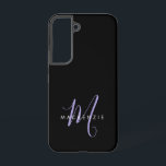 Coque Samsung Galaxy Élégant moderne Lavande Noire Script Monogramme<br><div class="desc">Élégant Noir Lavande Script Monogramme Téléphone Boîtier. Un élégant monogramme de script Lavender combiné à une police de san-serif blanche propre donne un look contemporain.</div>