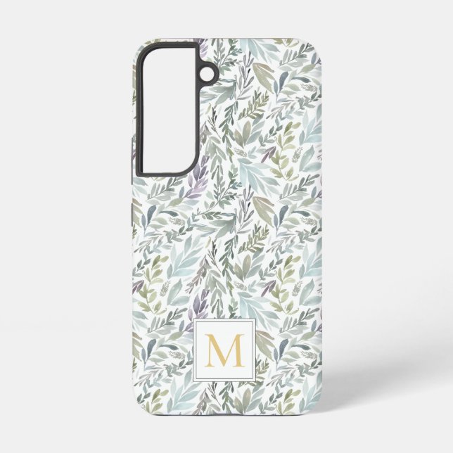 Coque Samsung Galaxy Elegant Monogram Green Botanical Watercolor (Verso)