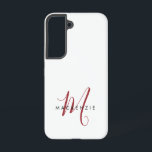 Coque Samsung Galaxy Élégant Monogramme blanc moderne<br><div class="desc">Élégant Boîtier de téléphone Monogramme Rouge Blanc Moderne. Un élégant monogramme de script rouge combiné à une police de caractères noir propre san-serif donne un look contemporain.</div>