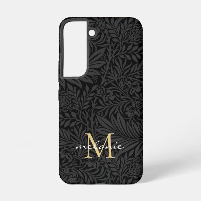 Coque Samsung Galaxy Élégant Monogramme Floral Or Noir (Verso)