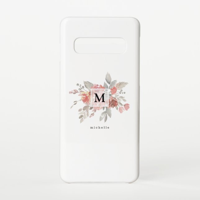 Coque Samsung Galaxy Élégant Monogramme floral rose pâle (Dos)