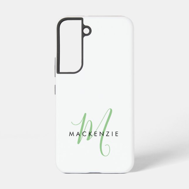 Coque Samsung Galaxy Élégant Monogramme moderne blanc vert Script (Verso)