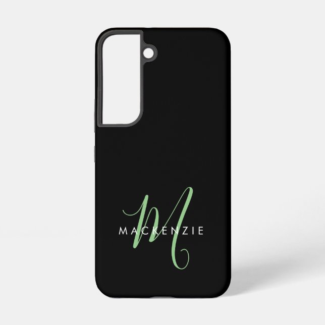 Coque Samsung Galaxy Élégant Monogramme moderne noir vert Script (Verso)