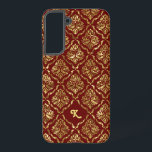 Coque Samsung Galaxy Élégant Motif en or métallique sur rouge foncé<br><div class="desc">Impression de texture or métallique,  damas vintages à fleurs avec un arrière - plan rouge foncé personnalisé. monogramme personnalisable.</div>