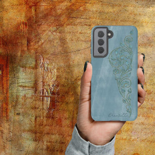 Coque Samsung Galaxy Elégant Shabby Girly Blue Nom Floral