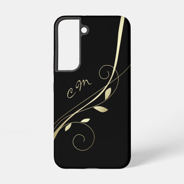 Coque Samsung Galaxy Élégante feuille d'or spirale noir Monogramme (Verso)
