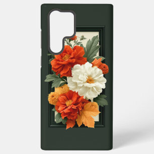 Coque Samsung Galaxy Élégante œuvre d'art acrylique florale orange et b