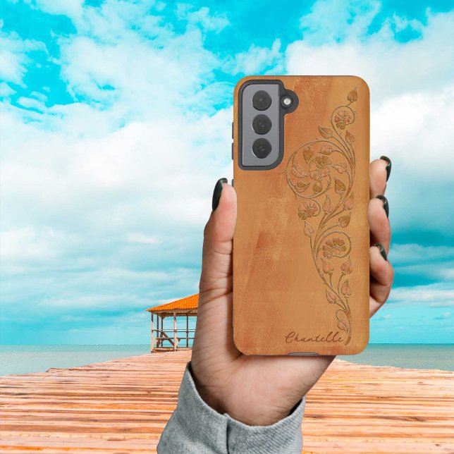 Coque Samsung Galaxy Elégante Shabby Girly Golden Yellow Floral Nom (Créateur téléchargé)