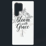 Coque Samsung Galaxy Élégante typographie de la ligne d'art<br><div class="desc">Faites preuve de croissance personnelle et d'élégance grâce à ce magnifique design "Bloom with Grace". Associant un art de ligne floral délicat à un script gracieux, cette oeuvre est un doux rappel de grandir à travers la vie avec calme et gentillesse. Son style minimaliste et sophistiqué en fait une pièce...</div>
