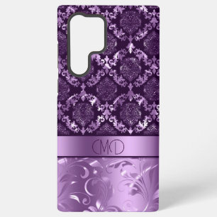 Coque Samsung Galaxy Élégants damas et volutes floraux violets et noirs