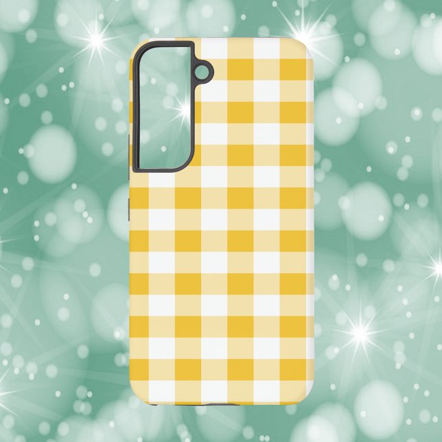 Coque Samsung Galaxy en vichy Plaid Motif jaune (A phone case with a yellow and white gingham plaid pattern.)