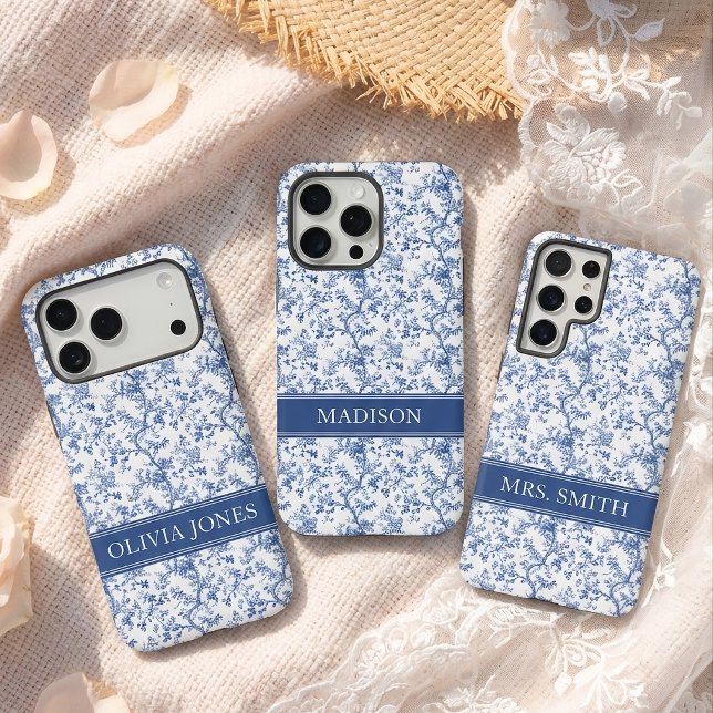 Coque Samsung Galaxy Enseignante | Élégante Mariée Monogramme Chinoiser (Elegant Chinoiserie Floral Blue Wedding | Future Mrs | Bridesmaid | Mother’s Day Phone Case Gift)