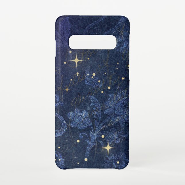 Coque Samsung Galaxy étoile d'or céleste bleu floral texte d'or passé (Dos)