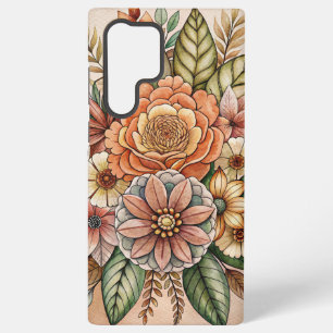 Coque Samsung Galaxy Étui Boho Floral Tons Terre pour Samsung Galaxy