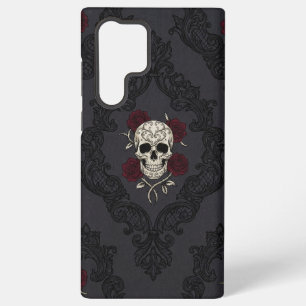 Coque Samsung Galaxy Étui de téléphone en damas victorien crâne et rose