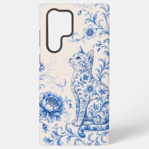 Coque Samsung Galaxy Étui de téléphone Fleur de Chat en Porcelaine Bleu