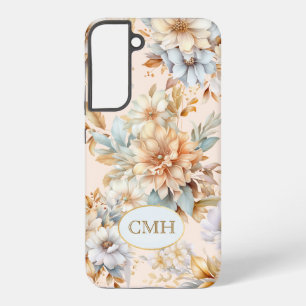Coque Samsung Galaxy Étui de téléphone Monogrammé Fleurs Bleues Pêche