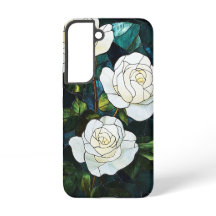 Étui effet vitrail pour Samsung, Roses blanches