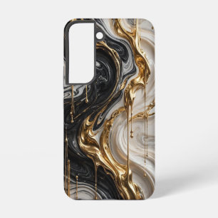 Coque Samsung Galaxy Étui en marbre noir blanc et or de luxe