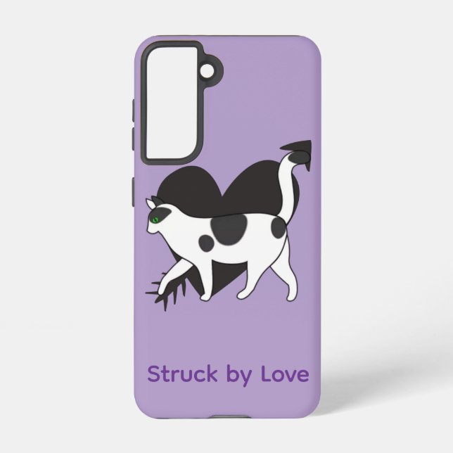 Coque Samsung Galaxy Étui Galaxy Chat Noir & Blanc « Frappé d'Amour » (Verso)