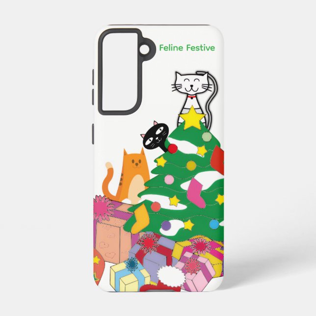Coque Samsung Galaxy Étui Galaxy Feline Festive Cats Noël – Blanc (Verso)