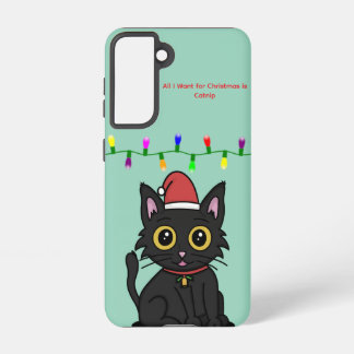 Coque Samsung Galaxy Étui Galaxy Noël Chat Noir – Vert Clair