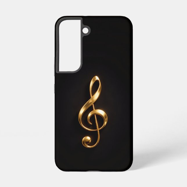 Coque Samsung Galaxy Étui Galaxy S22 Black 4 Luxe, Clé de Sol Dorée (Verso)