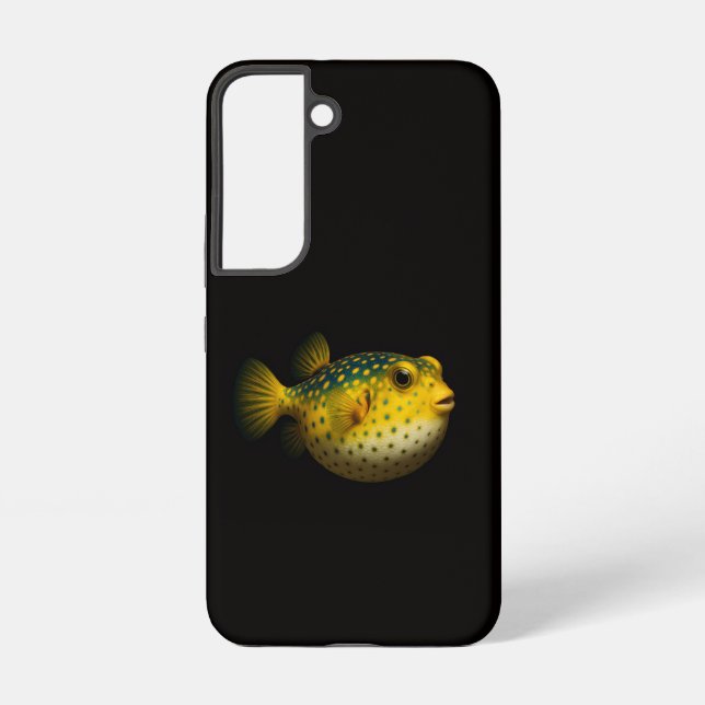 Coque Samsung Galaxy Étui Galaxy S22 Black 4 Luxe, Poisson-globe jaune (Verso)