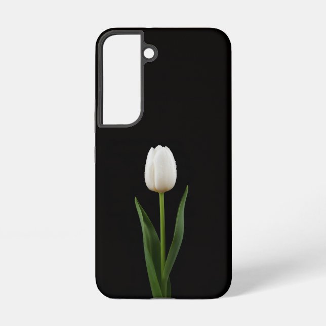 Coque Samsung Galaxy Étui Galaxy S22 Black 4 Luxe, Tulipe Blanche Perle (Verso)