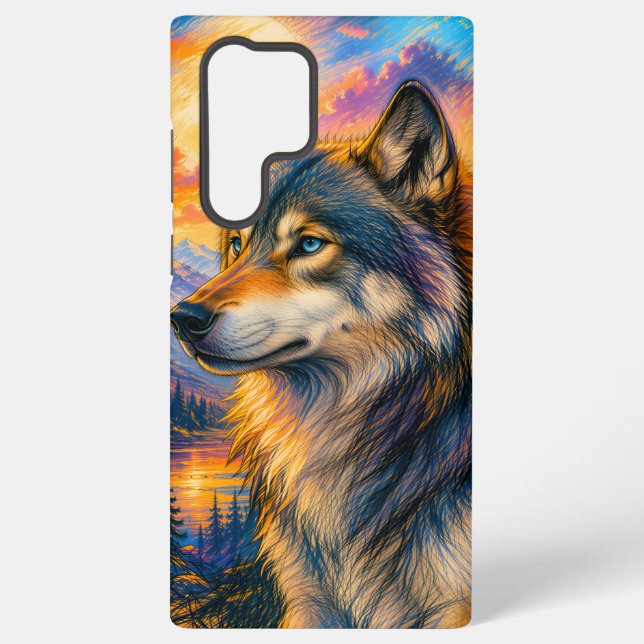 Coque Samsung Galaxy Étui Samsung Coucher de soleil loup vibrant (Verso)