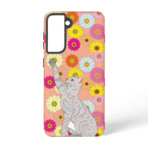 Étui Samsung Galaxy Chat Gris Attrapant des Fleurs