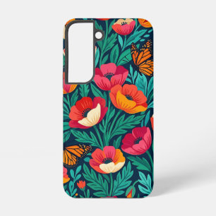 Coque Samsung Galaxy Étuis Samsung Fleurs Abstraites Pavots Papillons