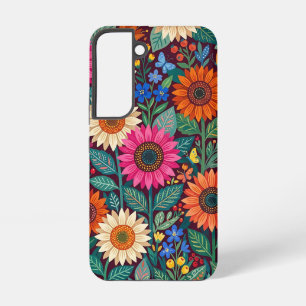 Coque Samsung Galaxy Étuis Samsung Fleurs de Tournesol Papillons Abstra