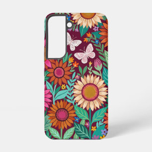 Coque Samsung Galaxy Étuis Samsung Fleurs de Tournesol Papillons Abstra