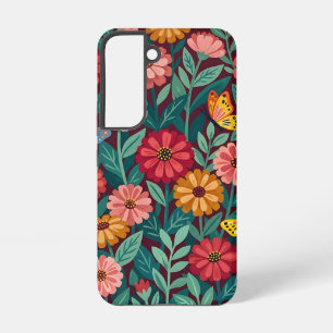 Coque Samsung Galaxy Étuis Samsung Fleurs de Zinnia Abstraites et Papil