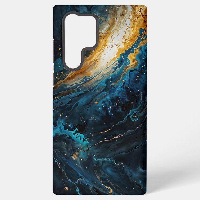 Coque Samsung Galaxy Explosion cosmique Abstrait bleu et or (Verso)