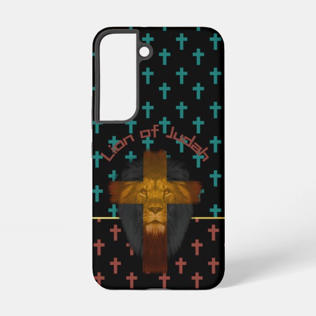 Coque Samsung Galaxy Faith Black Red Turquoise Crosses Lion of Judah (Verso)