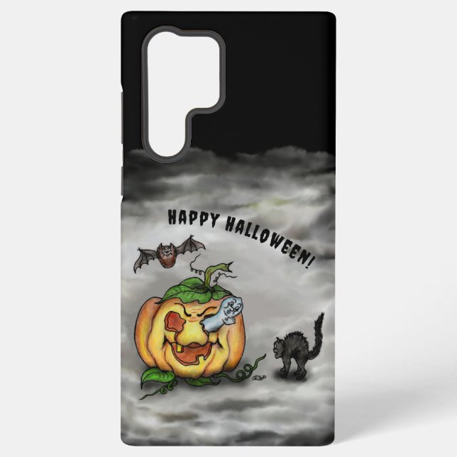 Coque Samsung Galaxy Fantôme, Chat, Chat et Citrouille, Bonne Halloween (Verso)