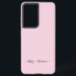 Coque Samsung Galaxy Feminine Pastel Rose avec Script Nom personnalisé<br><div class="desc">Un design simple et élégant de typographie de nom personnalisé dans une police de script décontracté en noir frappant sur rose pastel blush. L'article parfait pour le minimaliste branché. Un cadeau ou accessoire sur mesure tendance pour toute occasion. Debra Valencia, une visionnaire artiste motif de surface, créatrice de produits et...</div>