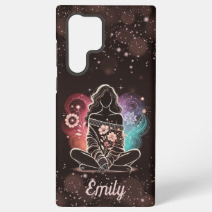 Coque Samsung Galaxy Femme sereine dans un rêve floral cosmique