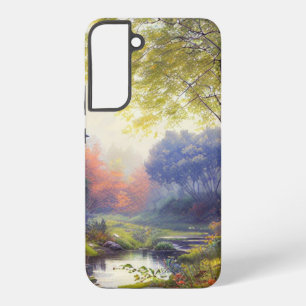 Coque Samsung Galaxy Ferme/cours d'eau/bois/peinture