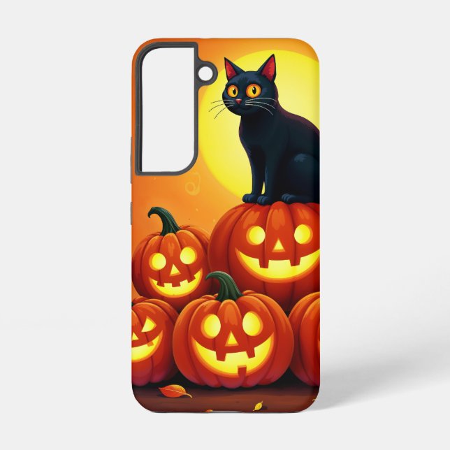 Coque Samsung Galaxy Fête automne Halloween art noir félin ami (Verso)