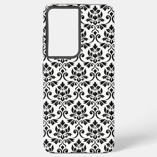 Coque Samsung Galaxy Feuille Damask Patte noir sur blanc (Verso)