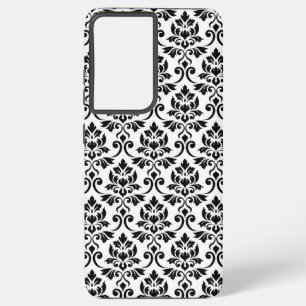 Coque Samsung Galaxy Feuille Damask Patte noir sur blanc